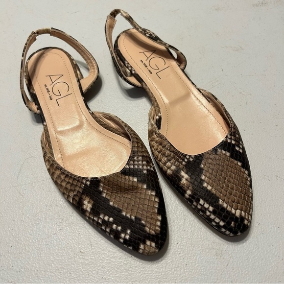 AGL Shoes - AGL Slingback Snakeskin Flat Sandal Size 36.5